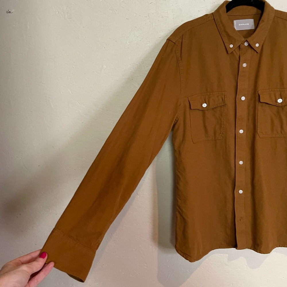Everlane oak brown brushed cotton button down shirt. Size L - Picture 2 of 4
